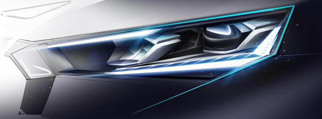 Skice razkrivajo oblikovne podrobnosti novih žarometov pri Škodinih modelih Scala in Kamiq